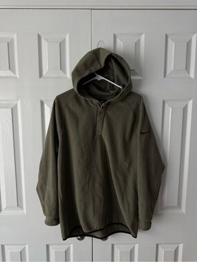 Nike Olive Green Hooded Quarter Zip Fleece M Military Minimal Luxury Athleisure